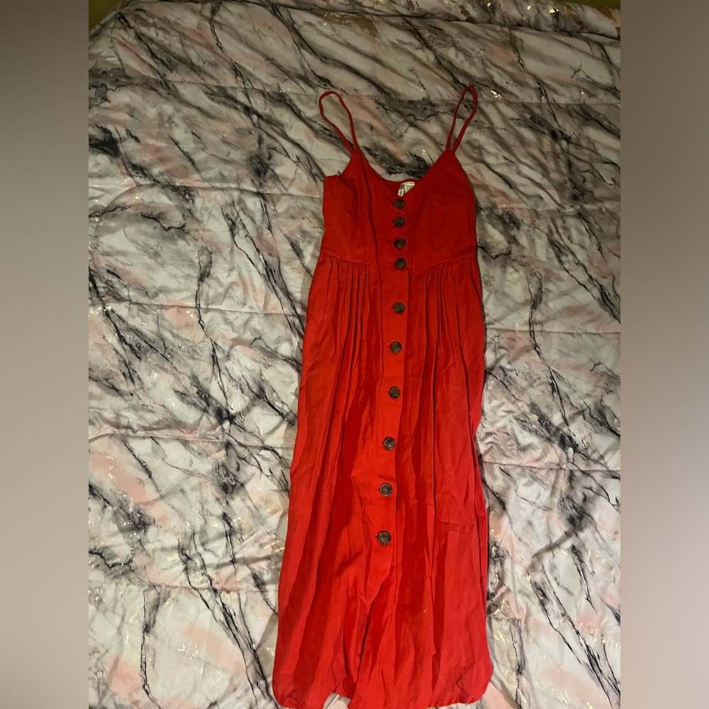 Orange long button dress